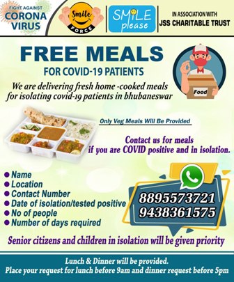 समाजसेवी श्री सब्यसाची मिश्रा तथा  युवा उद्योगपति श्री प्रवीण अग्रवाल की ओर से  भुवनेश्वर में फ्री शाकाहारी लंच-डीनर की सुंदर व्यवस्था
